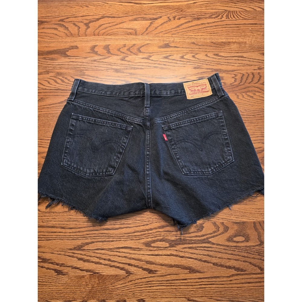 Levi's 501 Jean Shorts Womens 30 Black Denim High Rise Button Fly‎ Cutoff Frayed - Picture 3 of 11